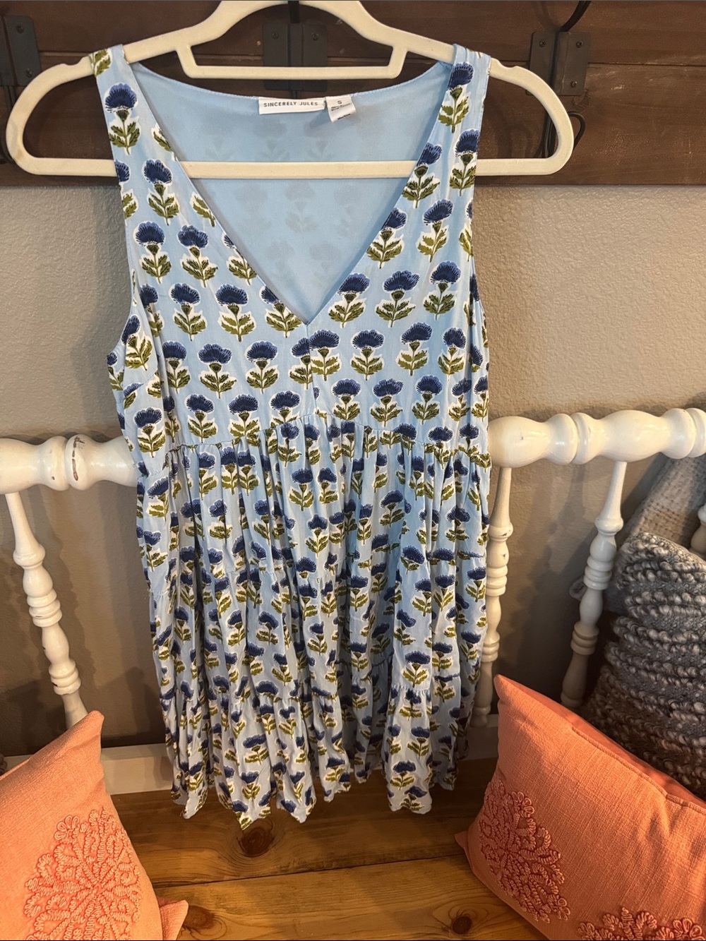 Sincerely Jules Pale Blue V-Neck Floral Dress